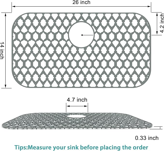 SAMSIER Silicone Sink Protectors Mats (13x11 & 14x12 & 16x12 & 18x16 & 19x14 & 21x16 & 22x13 & 25x16 & 26x14 & 28x14 & 30x16) for Bottom of Kitchen Sink (26”x14”, Rear Drain)