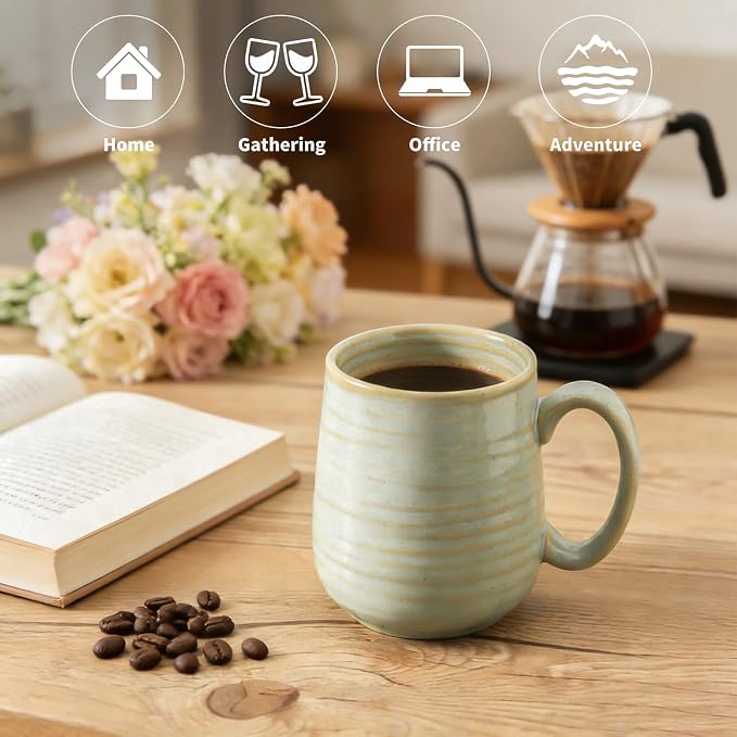 Coffee Mugs Set of 4, 15 Ounce Ceramic Coffee Cups with Handle, Large Mug Set for Latte, Tea, Chocolate, Modern Cup Gift for Men and women, Dishwasher & Microwave Safe,Sage Green