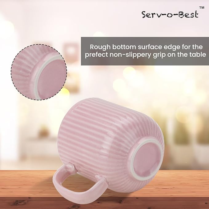 Ceramic Coffee Mugs with Handle Set – 2-Piece 11 Oz Ceramic Coffee Cups & 9" Tray, Handmade Pastel Pink Color, Microwave Safe Gift Set for Tea Lovers, Home Kitchen Décor