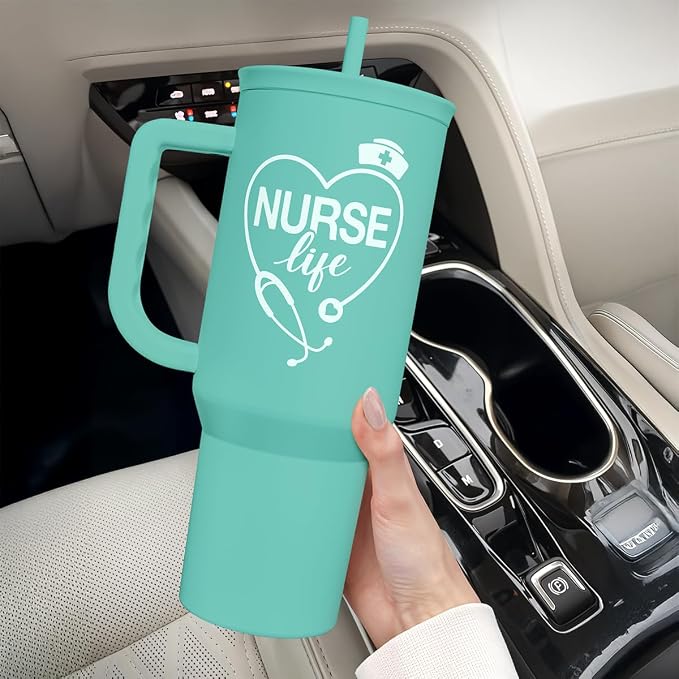Nurse Gift Tumbler 40oz with Handle and Straw – Nutrition Facts Insulated Stainless Steel Travel Coffee Mug for Nursing Friends - Gifts for Nurse Week, Appreciation, Birthday, Christmas
