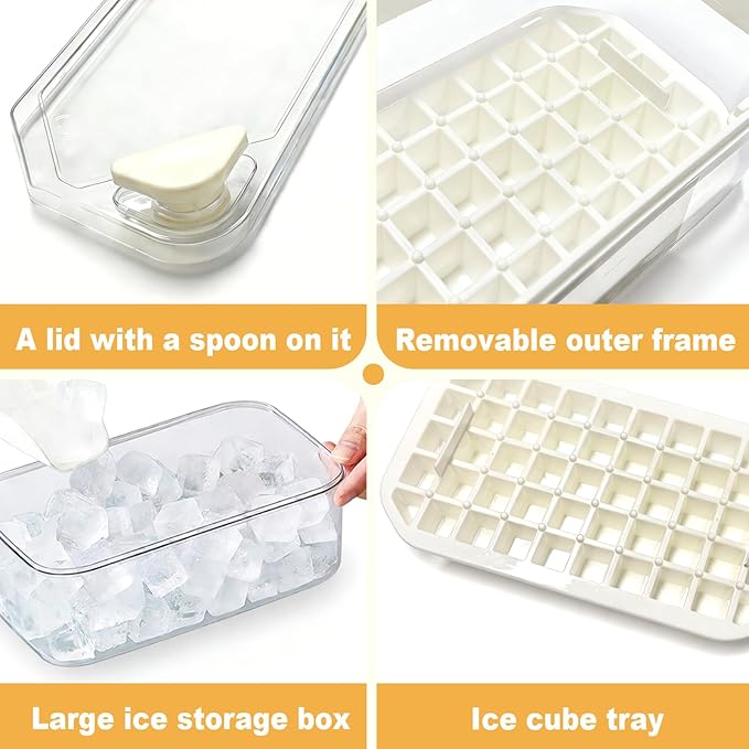 Mini Ice Cube Trays with Lids, Making 100 pcs ice Cube Trays for Freezer for Chilling Cocktail Whiskey Coffee Include 2 Trays and Storage Container, BPA Free, Press Easy Release