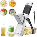 Safe Mandoline Slicer for Kitchen, 6 in 1 Vegetable Chopper, Zucchini Spiralizer，French Fry Cutter For Potatoes, Potato Slicer,Food Chopper,Adjustable Thickness 0.1-8 mm, With Peeler (BLACK+green)
