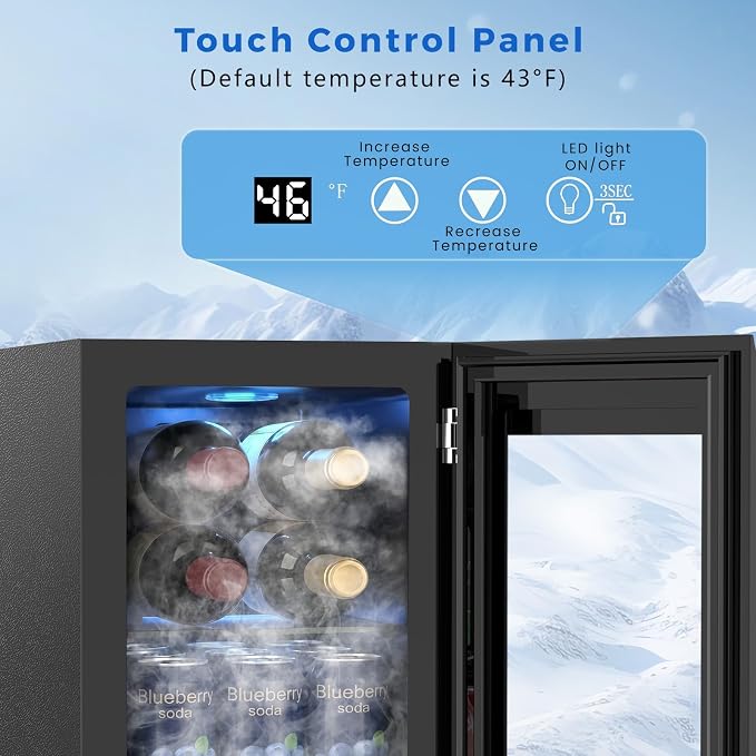 Electactic Wine Cooler Refrigerator with Glass Door, Mini Wine Fridge for Red, White and Champagne, Built-in Wine Cellar, 40-61F Digital Temperature Control, Indoor Use