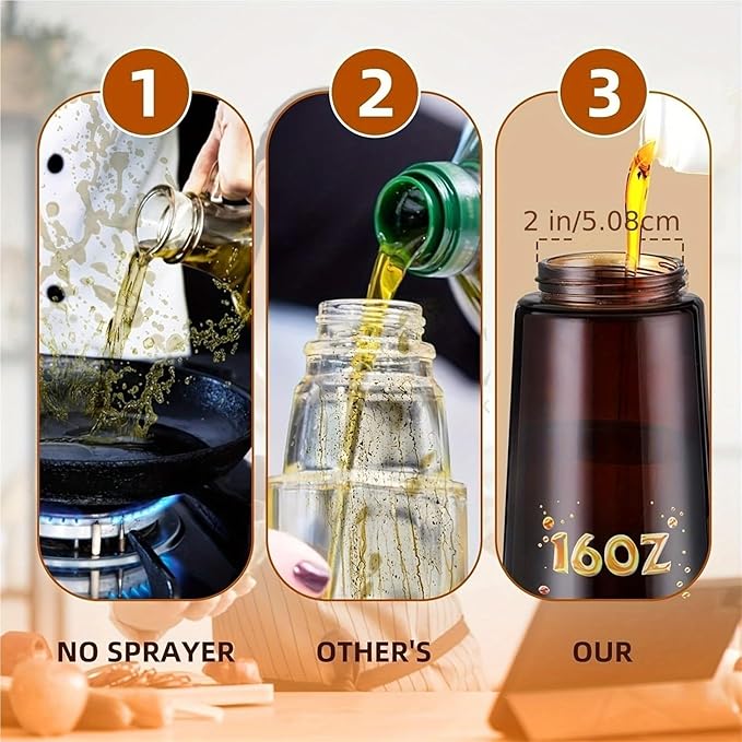 Oil Sprayer, 16oz/470ML Light Blocking Brown Oil Sprayer For Cooking 2 In 1 Dispenser Bottle For Kitchen Seasoning Tools,for Kitchen, Air Fryer(Green Cap)