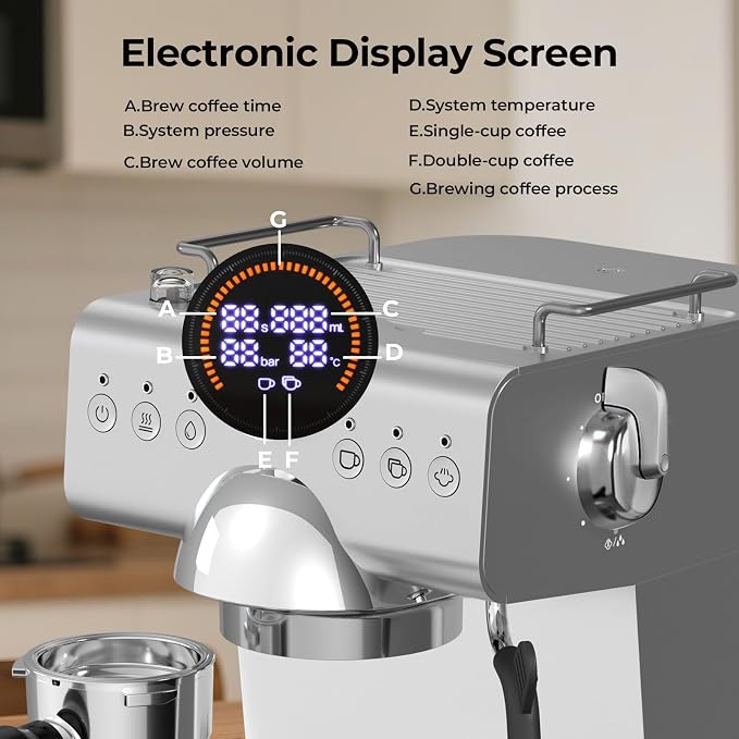 Espresso Machine with Milk Frother,20 Bar Semi-Automatic Expresso Coffee Machine for Home,50oz Removable Tank,Hot & Cold Brew,Single & Double Shot Latte Machine