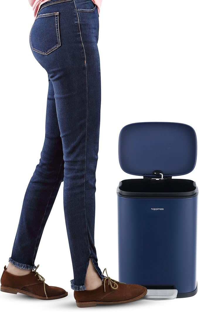happimess HPM1006J Connor Rectangular 13-Gallon Trash Can with Soft-Close Lid and Free Mini Trash Can, Fingerprint Resistant, Modern, Minimalistic for Home, Kitchen, Office, Bathroom, Denim Blue