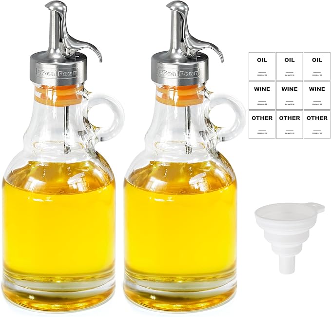 12 oz 2PCS Olive Oil Dispenser Bottle, 6pcs Olive Oil Pour Spouts,Leak Proof Suitable for Beverage,Vinegar,Wine and Sauce for Kitchen and Bar Accessories