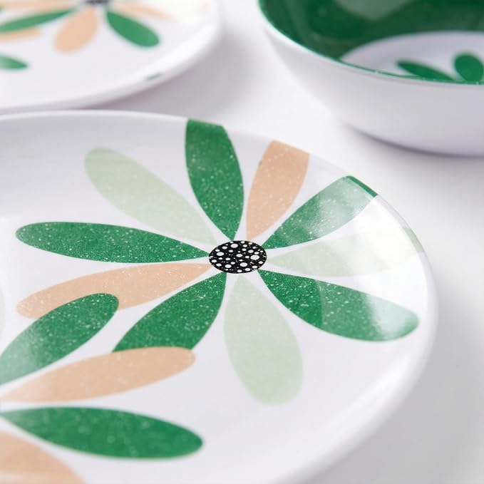 Outdoor Melamine Dinnerware Set 12 Pieces, Spring Party Green Flowers