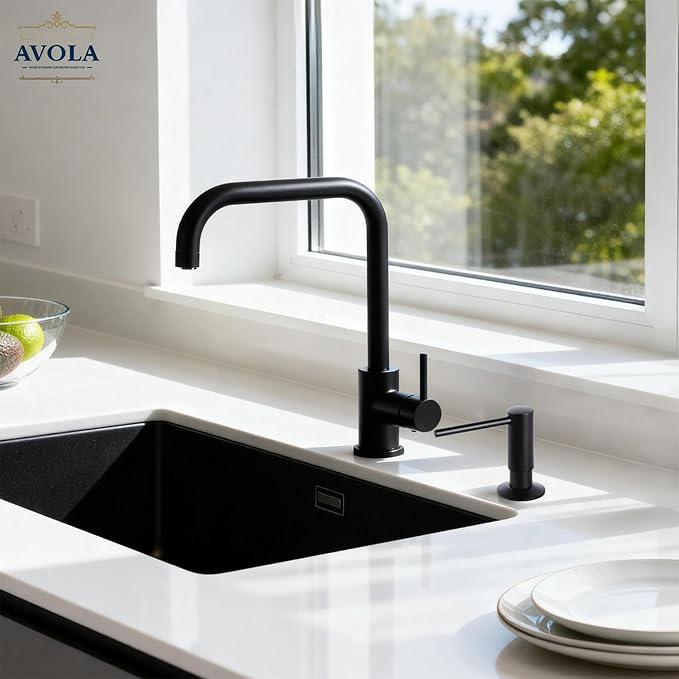 Avola Kitchen Sink Soap Dispenser, Lead-Free Brass Pump with 47" Food-Grade Silicone Extension Tube & 17oz PET Bottle,in or Under Sink Installation, Matte Black Anti-Reflux Built in Soap Dispensers