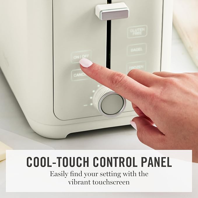 Martha Stewart 2 Slice Toaster, 10 Shade Settings with Defrost, Cancel, Bagel & Gluten-Free, Extra-Wide Self-Centering Slots for Waffles & Artisan Bread, Removable Crumb Tray, Cord Wrap, Linen Cream