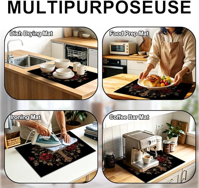 Stove Top Cover for Electric Stove 28.4 x 20.5 Inch Non Slip Stove Mat Oil Proof Gothic Cross Rose Glass Cooktop Protector Kitchen Mat