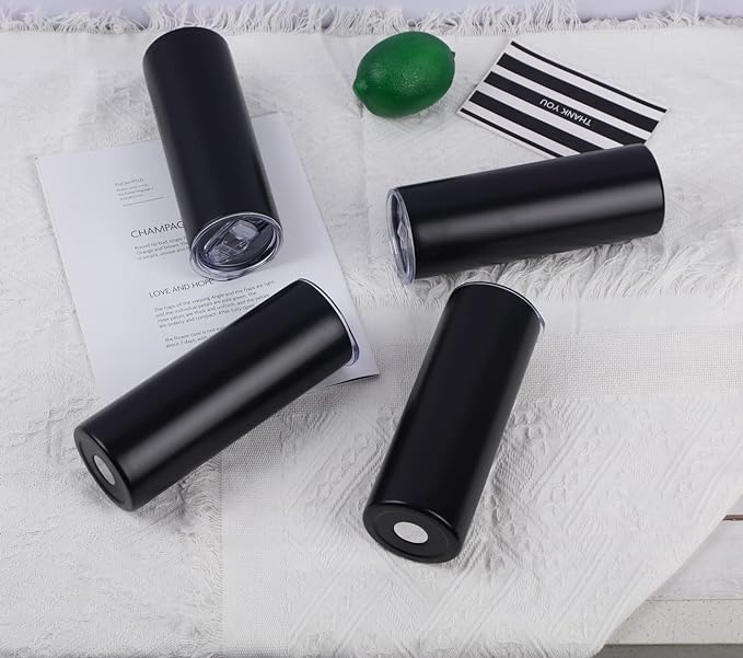 6 Pack 20 Oz Straight Skinny Tumblers,Individually Gift Boxed Stainless Steel Slim Skinny Tumbler Set Bulk, 20 Oz Insulated Slim Thin Travel Tumbler Cup for Diy, Black