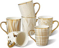 ONEMORE Coffee Mugs 18oz - Gold-Plated Ceramic Mugs for Latte, Hot Tea, Cappuccino, Mocha, Cocoa - Luxury Gold Trim Mug Set of 6, White & Gold, Multicolored