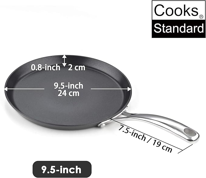 Cooks Standard Nonstick Hard Anodized 9.5-inch 24cm Crepe Griddle Pan, Black