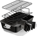 Turkey Roasting Pan with Rack Non stick Carbon Steel Roaster 16x11 Inch, Dishwasher Safe, Deep Baking Broiler Pan for Oven Chicken, Bacon, Black