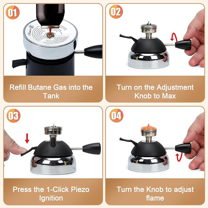 BLUEFIRE Butane Mini Burner for Tabletop Coffee Siphon Syphon/w Furnace Stand and Assembly Rack Ceramic Windproof Torch Head Portable Cooking Stove Espresso Maker Chafing Soup Tureens Fondue Bunsen