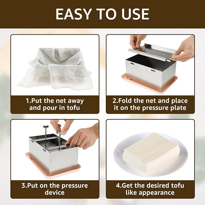 Paneer Strainer, Paneer Press Kit, Efficient Tofu Makers, Stainless Steel Tofu Maker Mold Easy to Use Paneer Maker with Drip Tray and Press Cloth for Home Kitchens Firm Or Extra Firm Paneer