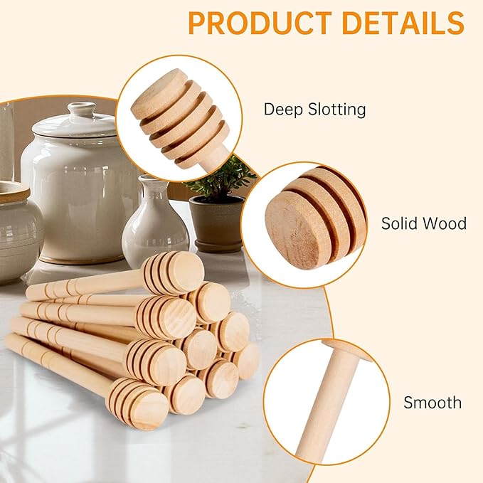 50Pcs 6 Inch Honey Dipper Sticks - Wooden Honey Dipper, 6 Inch Mini Honeycomb Stick, Honey Stirrer Stick for Honey Jar Dispense Drizzle Honey and Wedding Party Present