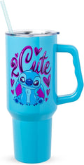 Silver Buffalo Disney Lilo and Stitch “2 Cute” Double Walled Stainless Steel Tumbler with Handle, Fits in Standard Cup Holder, 40 Ounces