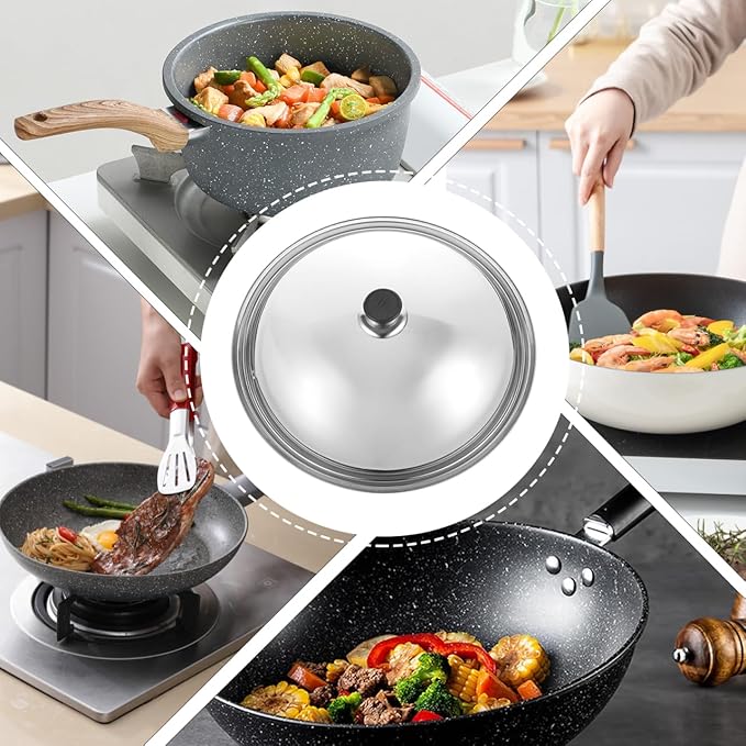 Ciieeo 15 Inch Stainless Steel Cooking Pot Lid Anti-Scald Heat Retention Cover with Knob Multipurpose Kitchen Tool for Oil Splash Protection and Steam Cooking