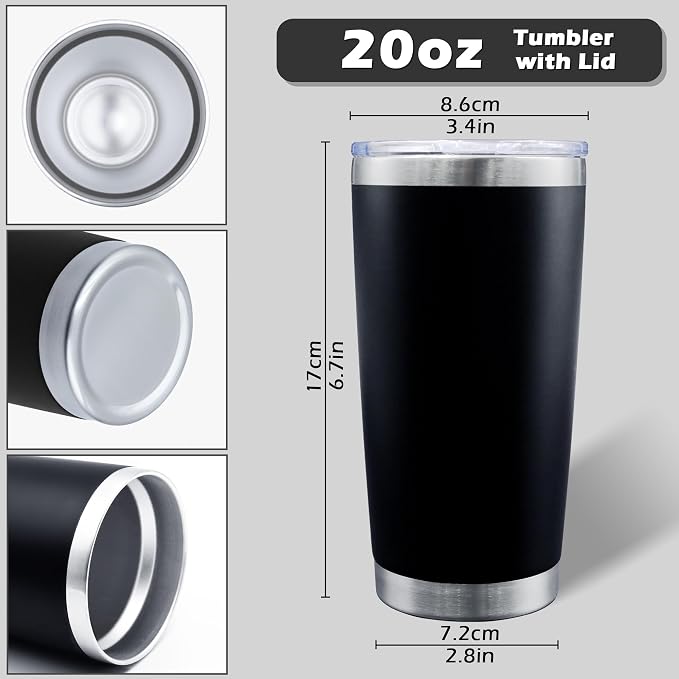 AIANJI 20oz Tumbler Bulk Stainless Steel Tumblers with Lid Vacuum Insulated Double Wall Travel Coffee Mug Powder Coated Tumbler Cup for Hot and Cold Drinks(Black, 1 pack)