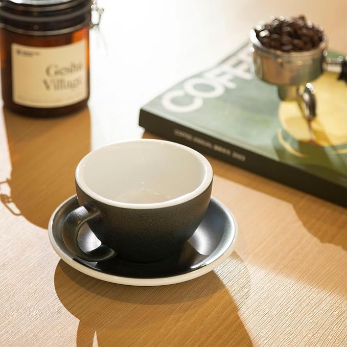 Loveramics Matt Cappuccino Cup, 10 oz Ceramic Latte Art Mug with Saucer, Thick-walled stoneware cup Set, Barista Latte Cup Set for Latte, Cappuccino, Tea - Mineral Colors (Anthracite, 10OZ)