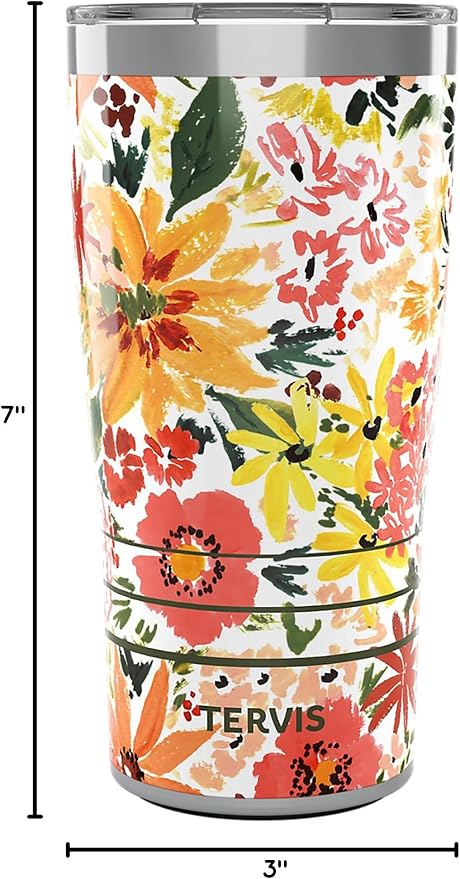 Tervis Traveler Sara Berrenson Retro Floral Triple Walled Insulated Tumbler Travel Cup Keeps Drinks Cold & Hot, 20oz, Stainless Steel