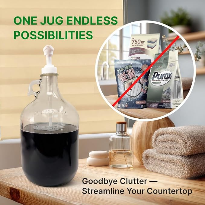 TidyFriend Glass Gallon Dispenser with Pump 128 oz (3 Pack), Refillable 1 Gallon Jug for Soap, Detergent, Hand Sanitizer, Syrup, Cleaning Solutions, Juices, Oils & More, Multi-Purpose Large Jar