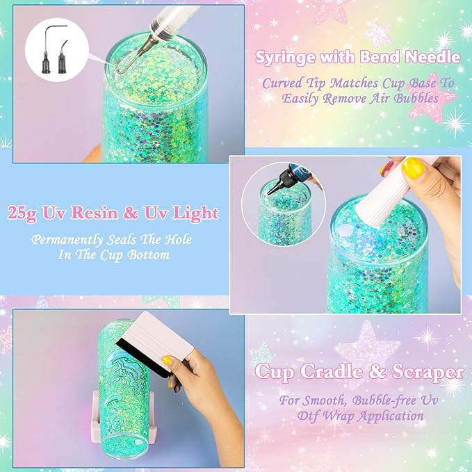 6 Pack 24 Oz Acrylic Snow Globe Tumbler Diy Starter Kit, Double Wall Plastic Pre-Drilled Snowglobe Tumbler Supplies Craft Tool Set