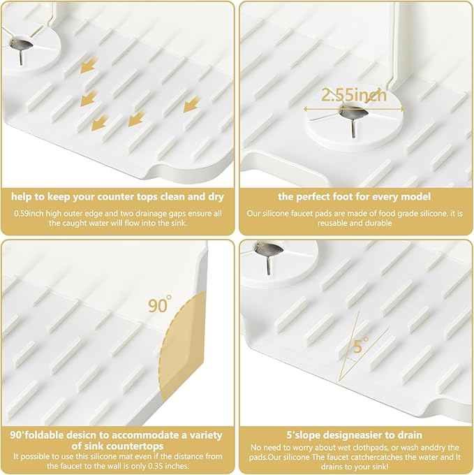 Silicone Kitchen Countertop & Sink Splash Guard, Silicone Sink Faucet Drying Mat, Faucet Mat for Kitchen Sink, 16.9” x 5.5’’ x 3.9’’ Splash Guard for Kitchen, Bathroom (Transparent)