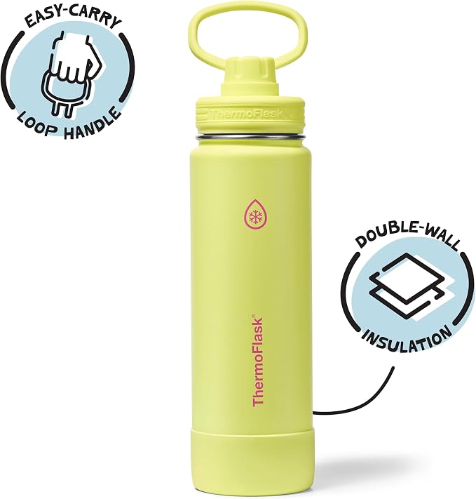 ThermoFlask Insulated Water Bottle with Spout Lid (24 oz, Unmellow Yellow) - Leakproof, Stainless Steel Water Bottle for Cold & Hot Drinks, Travel & Daily Hydration