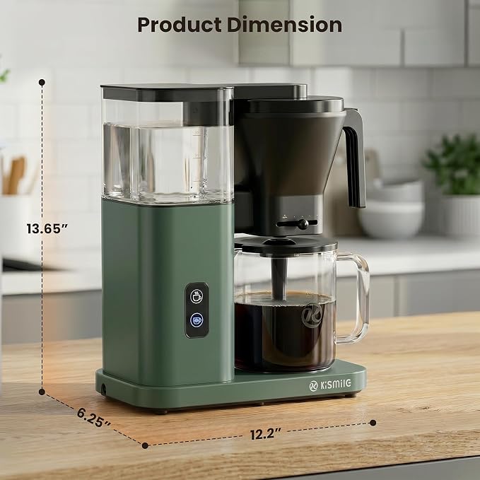 Kismile 8-Cup Coffee Maker, SCA Certified Hot & Cold Brew Coffee Machine, 6-Min Quick Brew, Magnetic Anti-Drip, Adjustable Flow Control, Keep Warm, Dishwasher Safe, DIY Manual Mode, Olive Green