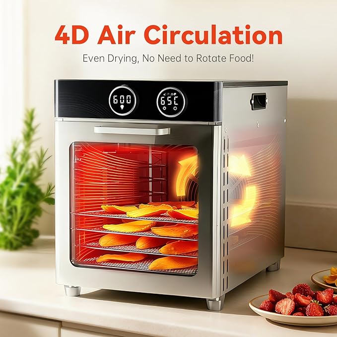 Food Dehydrator Machine, 8 Stainless Steel Trays, 7.24 Sq Ft Large Capacity Food Dehydrator, Precise Temperature Control & Timer, View Window, Dryer for Jerky, Herb, Fruits, Pet Treats