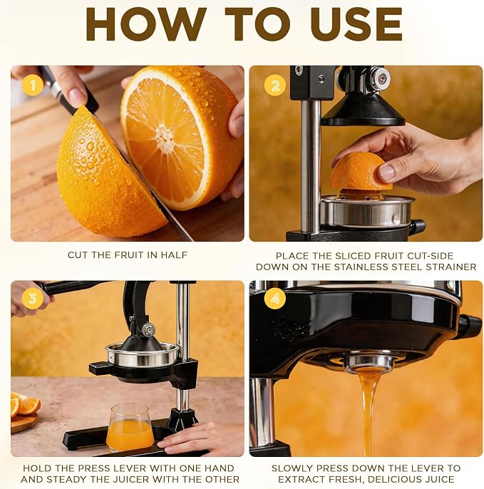 Cast Iron Juicer,Manual Juicer Hand Press,Orange Lemon Squeezer,Heavy Duty Manual Juicer,Professional Citrus Juicer Fruit Juice -Stainless Steel,Easy to Clean Black