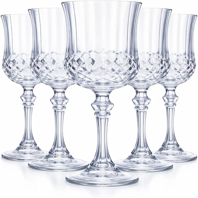 Pinkunn 6 Pcs 7 oz Plastic Vintage Wine Glasses Reusable Colored Goblets Patterned Drinking Water Glasses Cup Dishwasher Safe for Mother's Day Wedding Reception Party Supplies (Transparent)