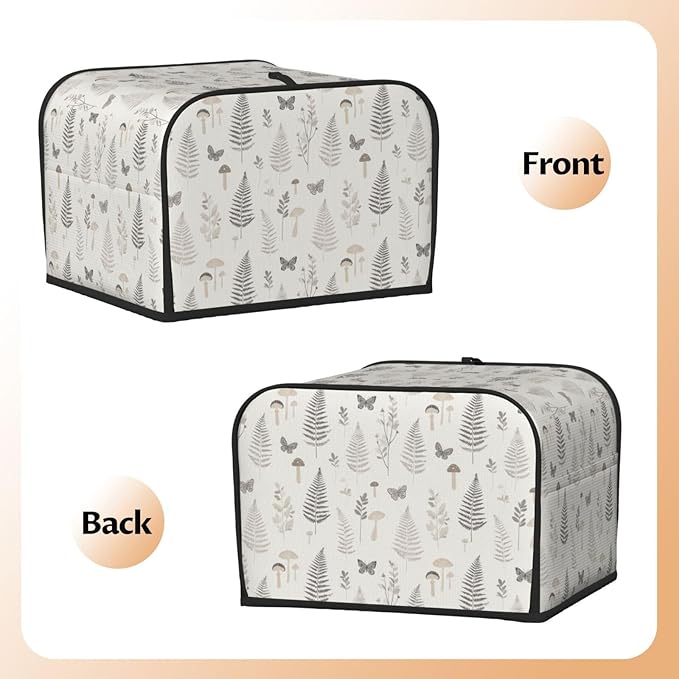 4 Slice Toaster Cover for Kitchen Botanical Leaf Butterfly Mushroom aterproof and Dustproof Toaster Dust Cover with Side Pockets Decorative Universal Cover for Wide Slot Toasters and Small Appliances