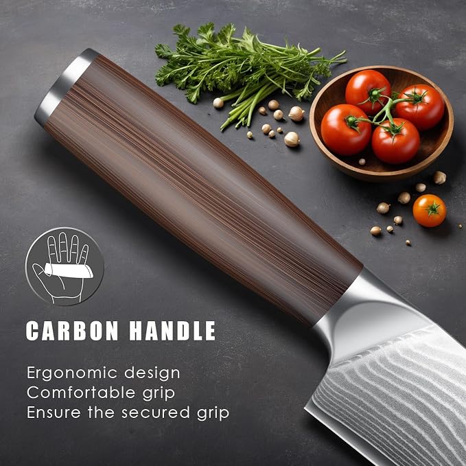 7 Inch Japanese Santoku Knife, Ultra Sharp High Carbon Stainless Steel Kitchen Knife, Professional Santoku Knives G10 Ergonomic Color Wooden Handle with Gift Box