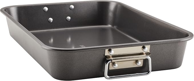 Farberware Bakeware Nonstick Roaster with Flat Rack, Roasting Pan with Rack For Home Cooking, 11-Inch x 15-Inch, Gray