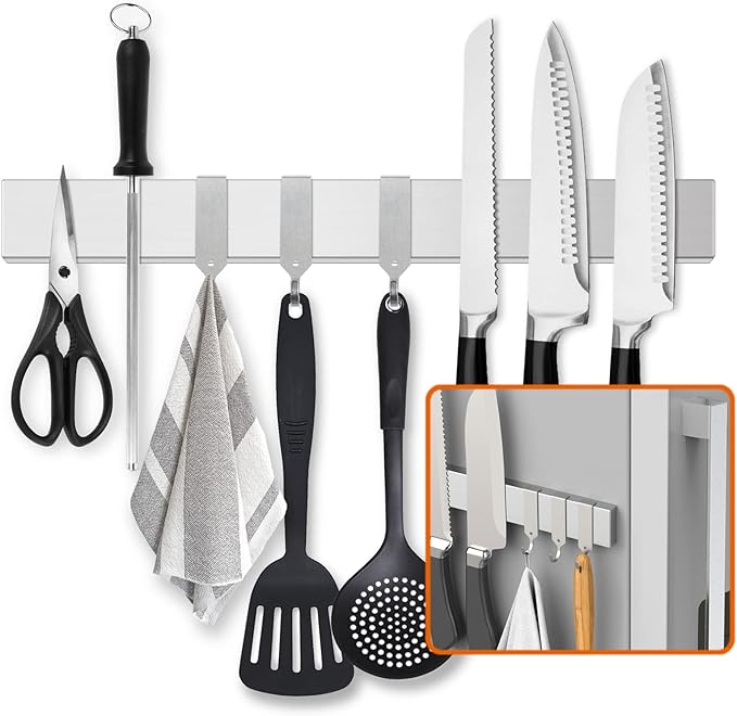 Fridge Applicable 17 Inch Double Sided Magnetic Knife Holder - Stainless Steel Knife Strip With Powerful Magnetic Pull Force - Use as Kitchen Knife Holder, Knife Rack & Tool Holder - Silver