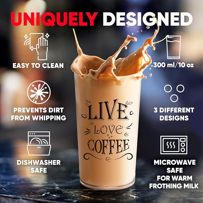 PowerLix Powerful Handheld Milk Frother With Stand Battery Operated Foam Maker Frother Wand For Coffee (A Black) (No Stand Cup Set)