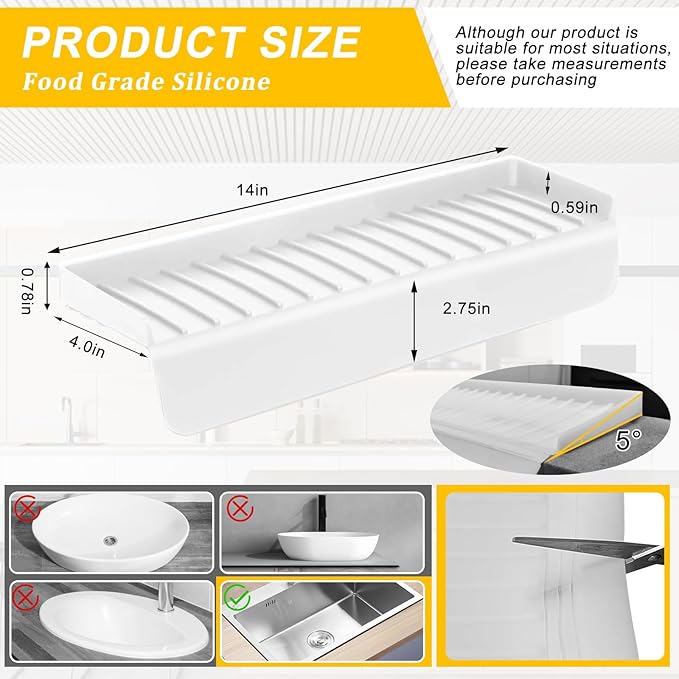Silicone Sink Edge Protectors - Multifunction Accessories, Splash Guard & Draining Mat for Kitchen, Bathroom Sink, Steel, Granite, Quartz Countertops (Transparent, 4 * 14in)