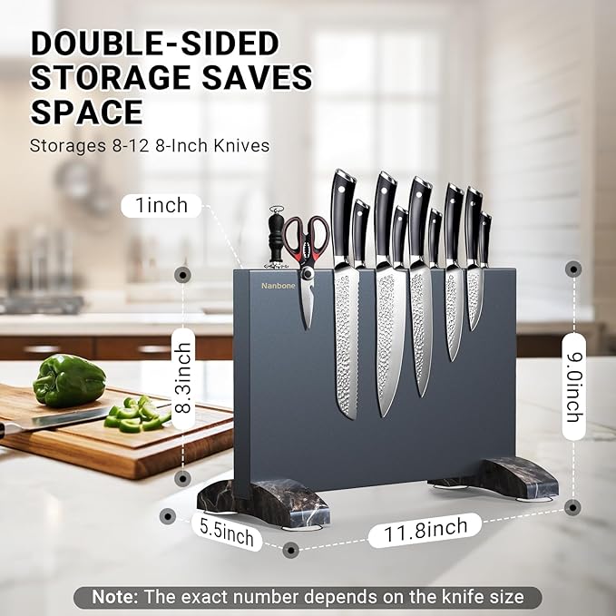 Black Magnetic Knife Block Stand Without Knives Black Double Sided Magnetic Knife Holder Rack for Kitchen Counter Stainless Steel Knife Magnetic Strip Display Stand Storage Organizer