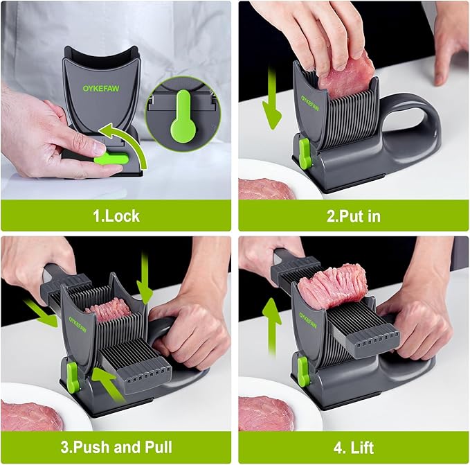 Fresh meat slicer, adjustable thickness, 2 or 4 mm, 17-in-1 stainless steel manual meat slicer, Cleaver Knife,Meat Cleavers can be Sliced, Striped, Diced, for salmon chicken breast beef pork