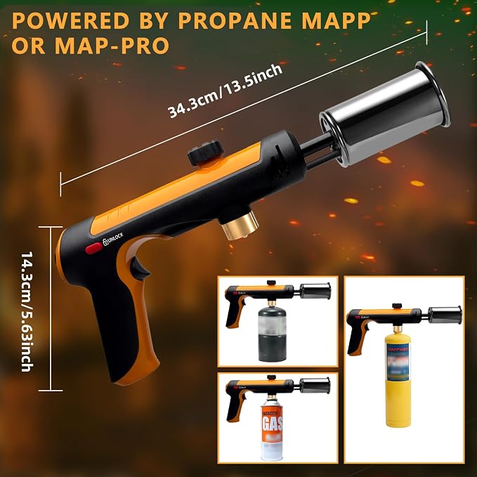 Powerful Propane Torch with One-Touch Max Fire, Adjustable Kitchen Torch with Safety Lock, Flamethrower, Blow Torch Gun for Grill, BBQ, Sous Vide, Campfire Starter (Tank Not Included)