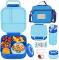 Itslife Bento Box for Kids Set, Insulated Food Container,Kids Lunch Box, 7 oz Thermos for Hot Food, 12 oz Thermos Water Bottle, Reusable Insulated Ice Bag & Fork Spoon Utensils Camping Travel Blue