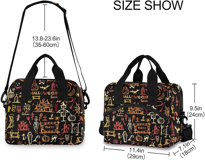 Halloween Insulated Lunch Bag Reusable Lunch Tote Bag Cooler Bag for Women Men Adult Lunch Box with Adjustable Shoulder Strap Leakproof Lunch Bag for Work School Picnic Camping