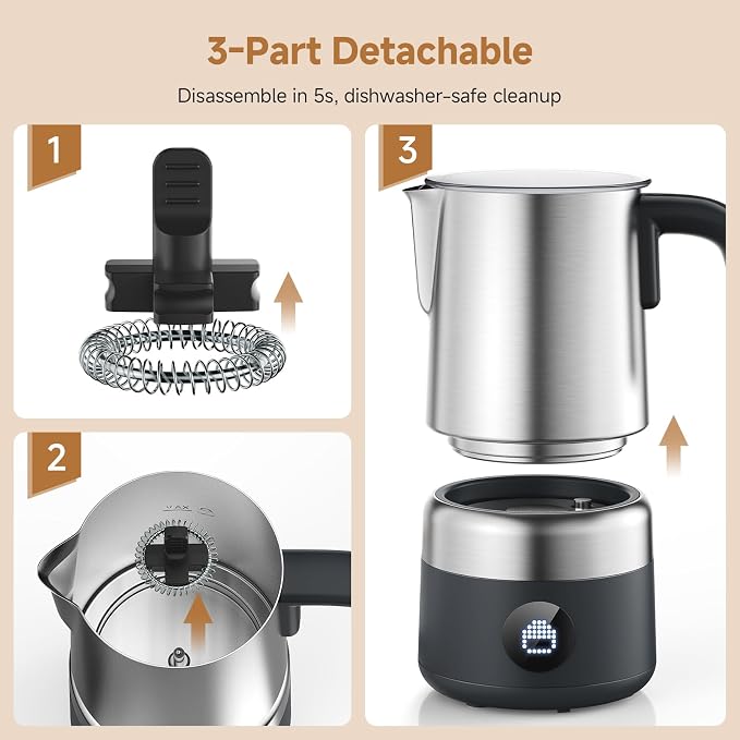 AMZCHEF Milk Frother and Steamer, Electric Automatic Hot and Cold Foam Maker with 600W, 17oz Stainless Steel Pitcher & LED Display, 8-in-1 Milk Frother for Latte, Cappuccino, Macchiato, Hot Chocolate