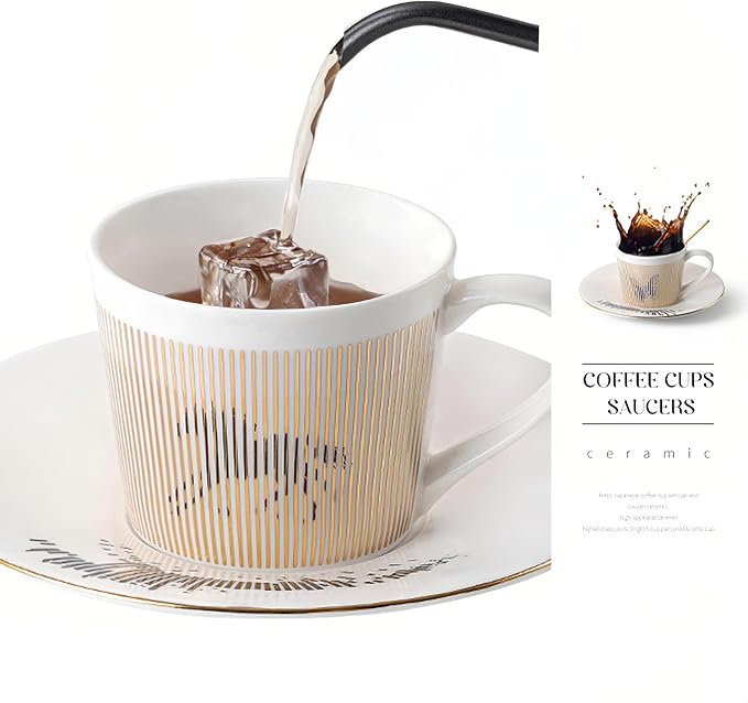 Old Craftsmen's Coffee Cup and Saucer Sets 8.45oz Unique Dynamic Mirage Reflection Tea Cup Luxury Porcelain Mirror Ceramic Mug Gifts for Cappuccino Espresso 250ml Horse