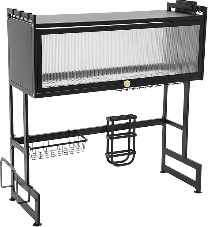 Over Sink Dish Drying Rack, Stainless Steel Dish Drainer Drying Rack Above Sink Storage Organization for Kitchen Sink Black