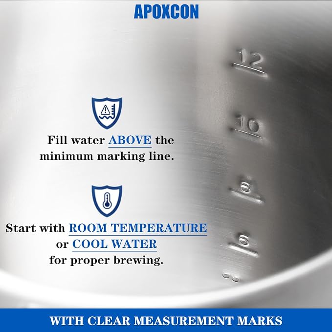 APOXCON Electric Coffee Percolator Stainless Steel Coffee Maker with Clear Brew Progress Tough Glass Knob, Keep Warm & Cordless Serve Classic Coffee Pot - No Aluminum No Plastic Contact (12 Cup)